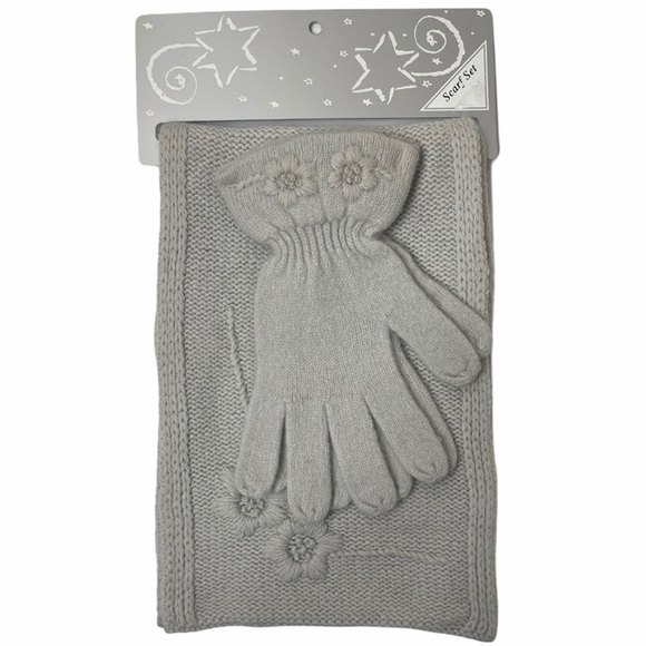Accessories Floral Knit Scarf And Gloves Set Grey Poshmark